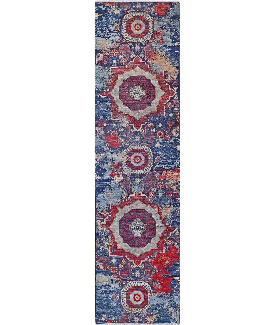 Hand Knotted Mamluk Wool Rug - 2&#39;6&#39;&#39; x 9&#39;7&#39;&#39; 2&#39;6&#39;&#39; x 9&#39;7&#39;&#39; (75 X 288) / Blue / Red