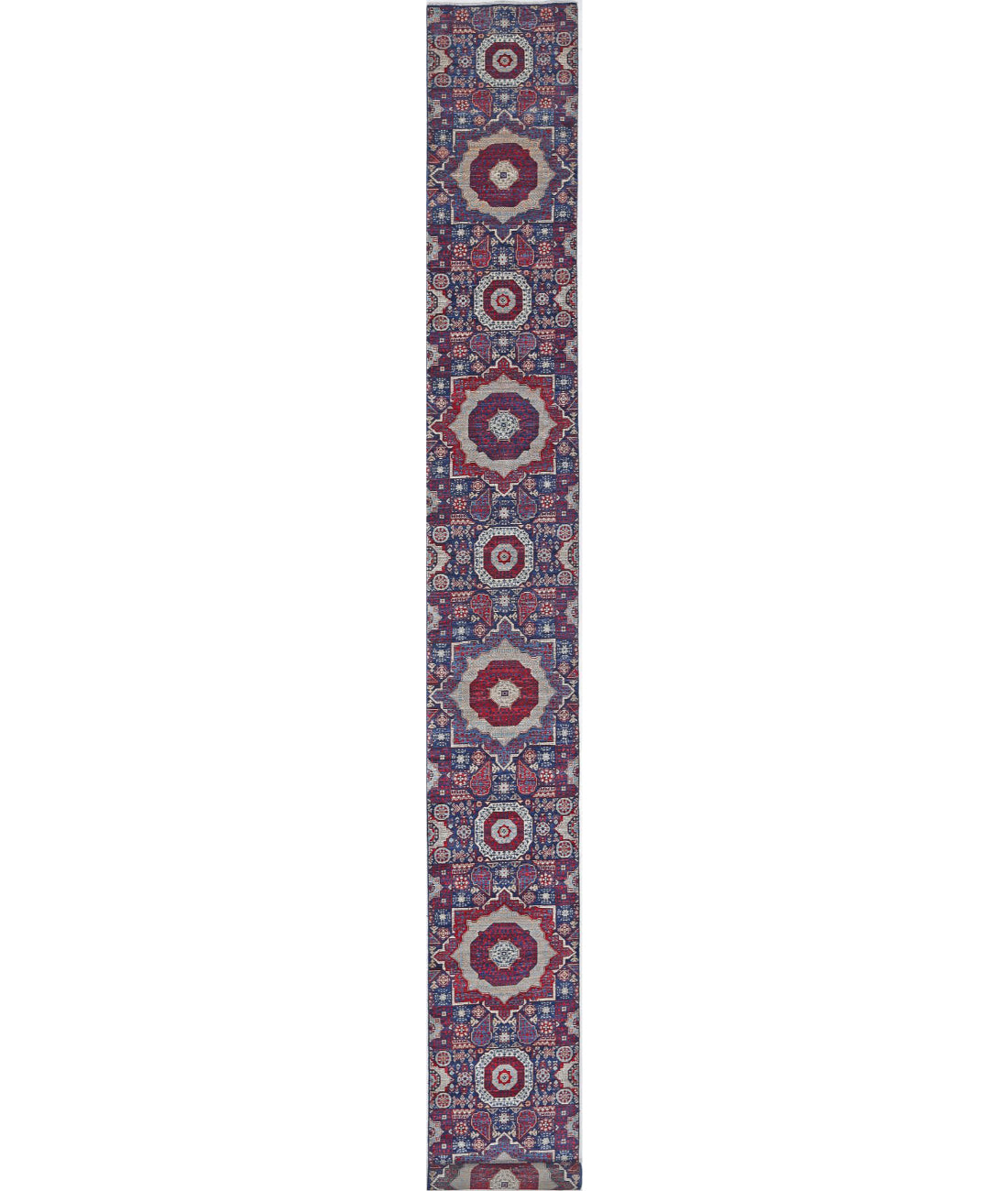 Hand Knotted Mamluk Wool Rug - 2&#39;5&#39;&#39; x 22&#39;4&#39;&#39; 2&#39;5&#39;&#39; x 22&#39;4&#39;&#39; (73 X 670) / Blue / Red