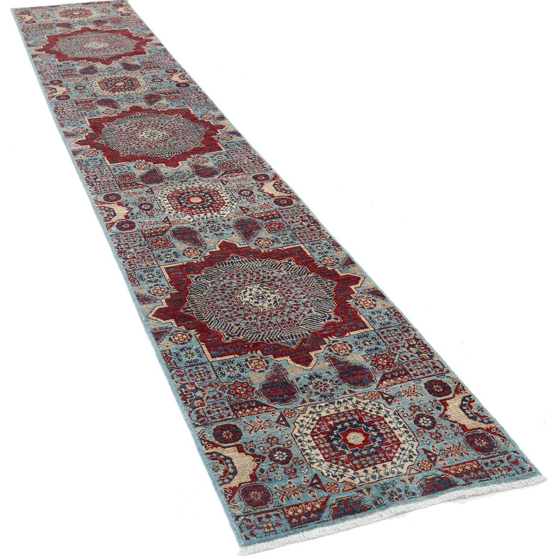 Alfombra de lana mameluca anudada a mano - 2'5'' x 13'6''
