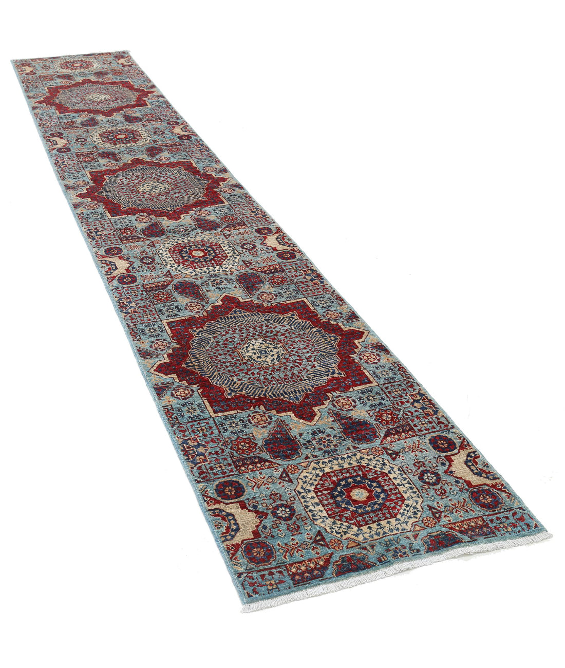 Alfombra de lana mameluca anudada a mano - 2'5'' x 13'6''