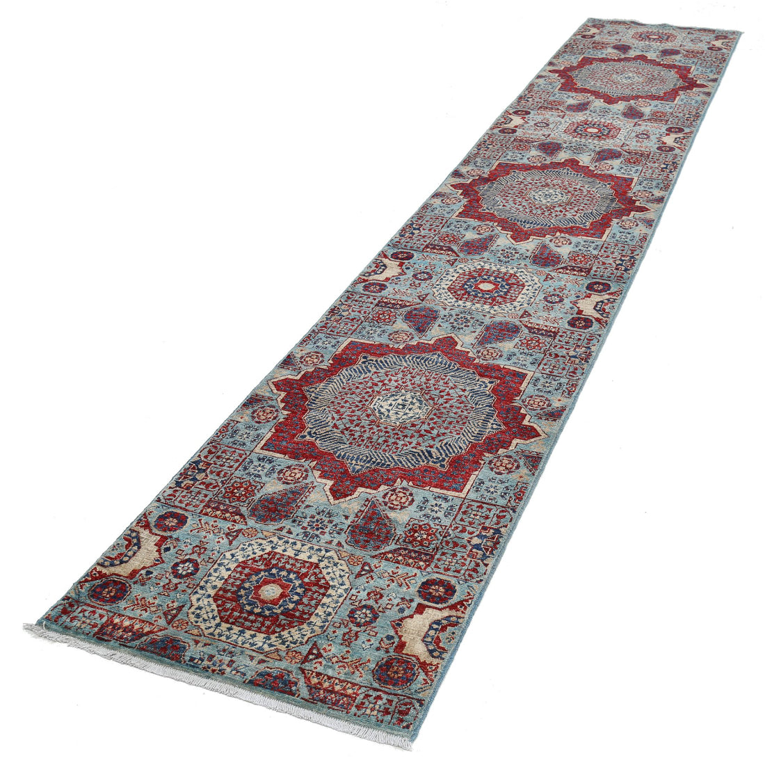 Alfombra de lana mameluca anudada a mano - 2'5'' x 13'6''