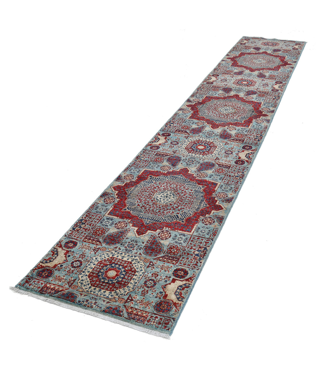 Alfombra de lana mameluca anudada a mano - 2'5'' x 13'6''