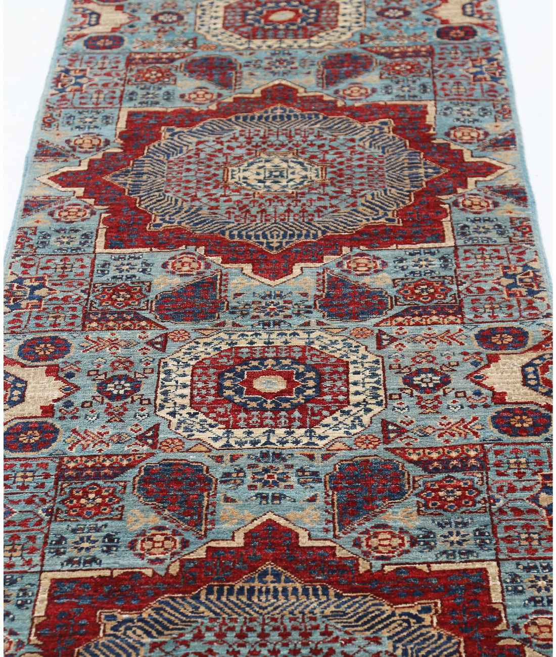 Alfombra de lana mameluca anudada a mano - 2'5'' x 13'6''