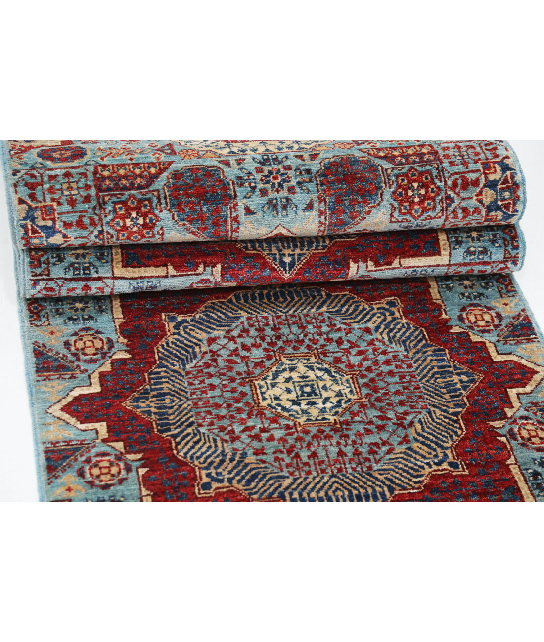 Hand Knotted Mamluk Wool Rug - 2'5'' x 13'6'' 2'5'' x 13'6'' (73 X 405) / Blue / Red
