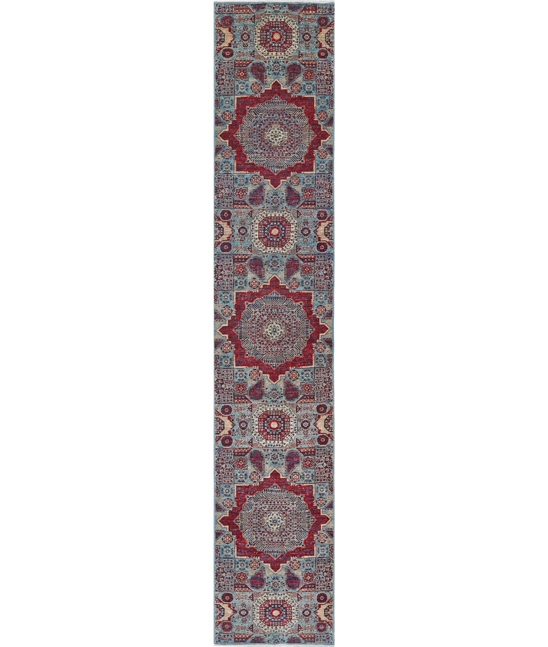 Alfombra de lana mameluca anudada a mano - 2'5'' x 13'6''