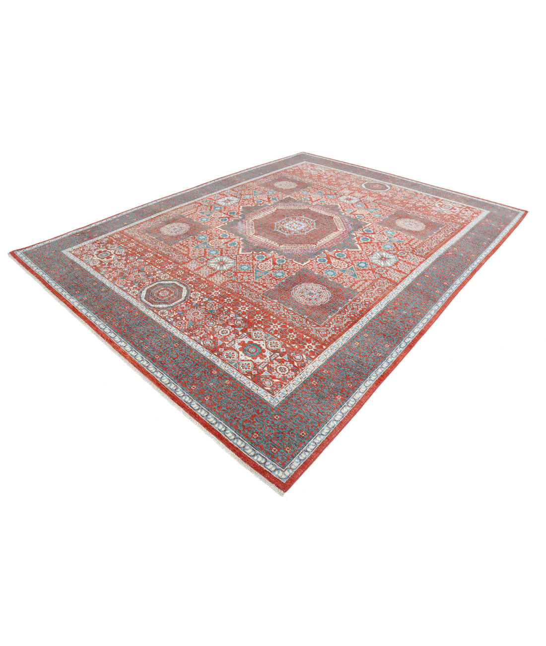 Hand Knotted Mamluk Wool Rug - 9'2'' x 11'8'' 9'2'' x 11'8'' (275 X 350) / Red / Grey