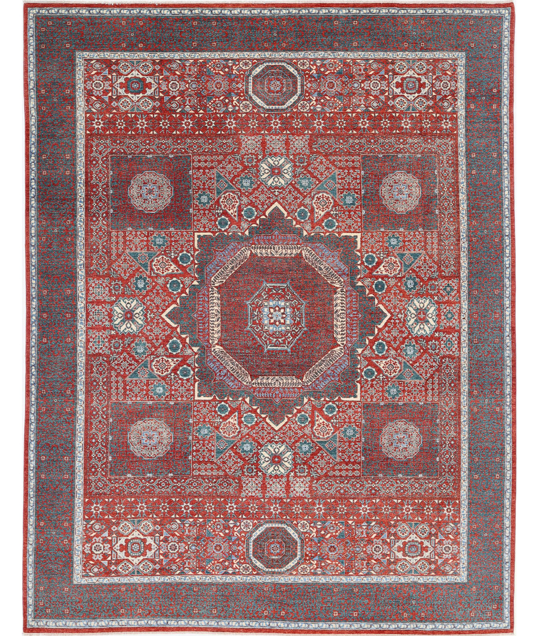 Hand Knotted Mamluk Wool Rug - 9&#39;2&#39;&#39; x 11&#39;8&#39;&#39; 9&#39;2&#39;&#39; x 11&#39;8&#39;&#39; (275 X 350) / Red / Grey