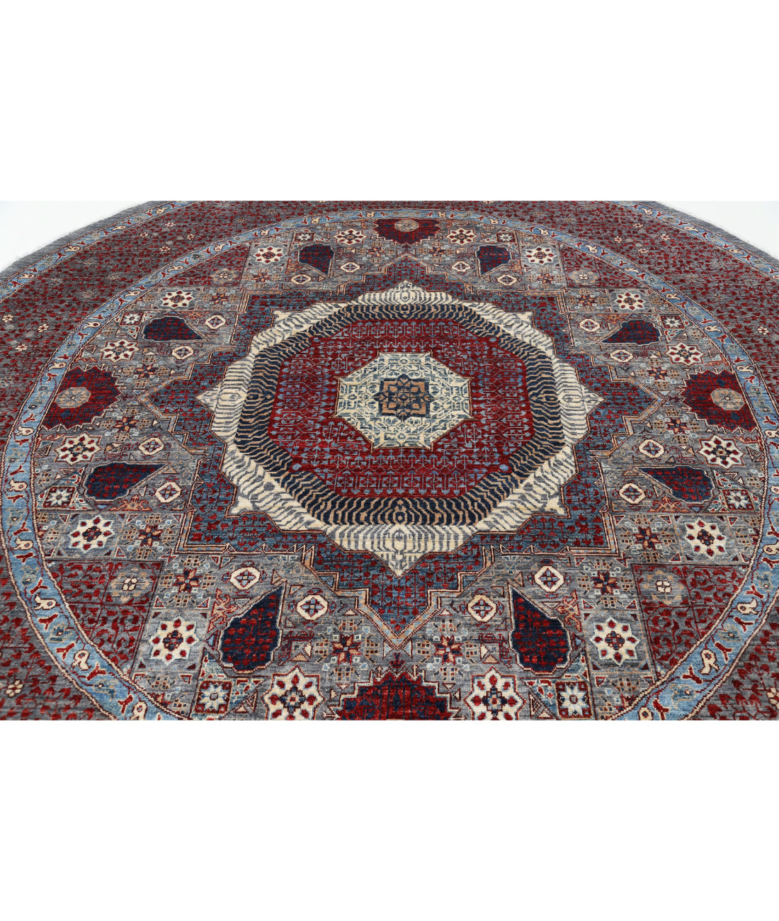 Hand Knotted Mamluk Wool Rug - 9'1'' x 9'4'' 9'1'' x 9'4'' (273 X 280) / Grey / Red