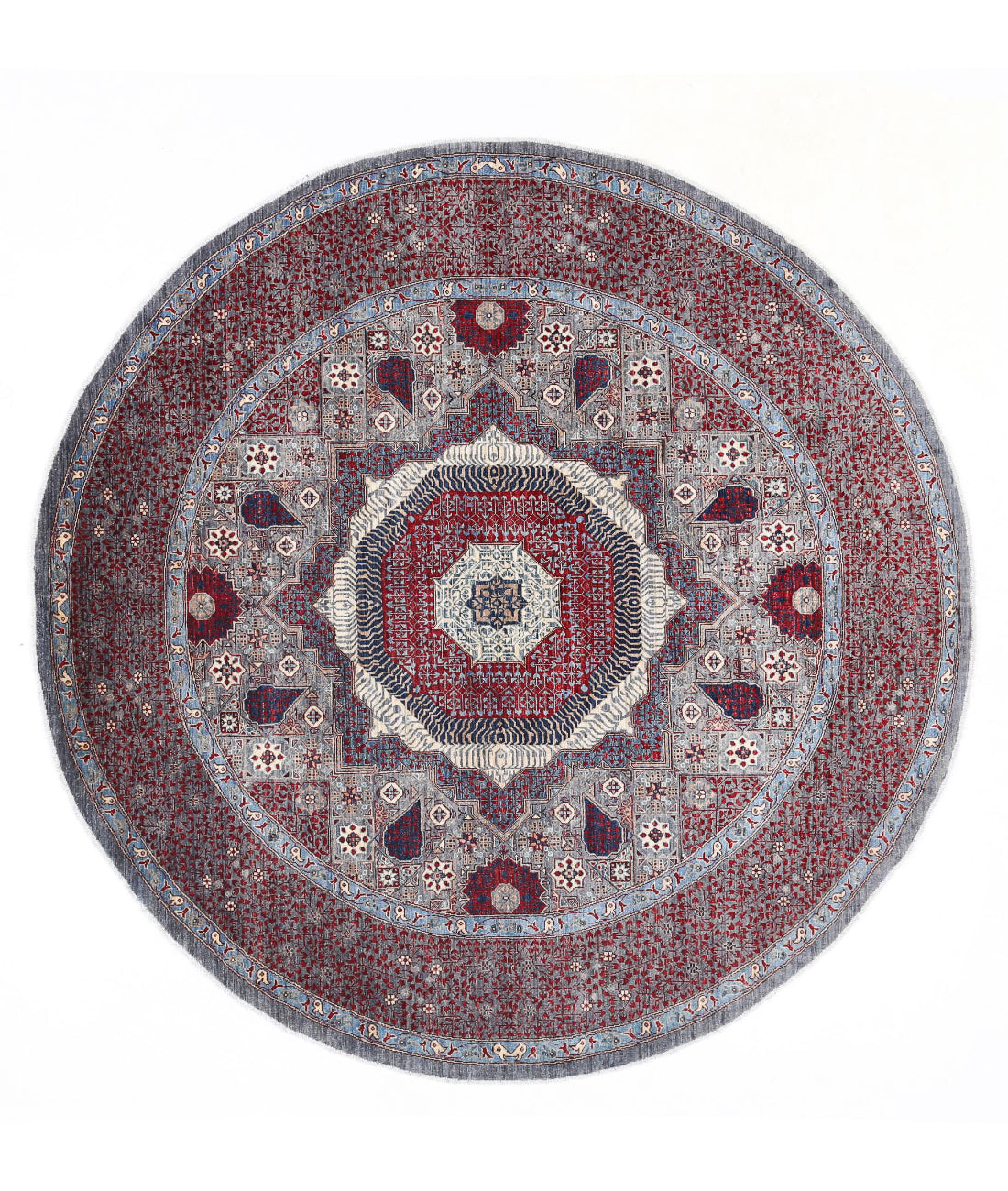 Hand Knotted Mamluk Wool Rug - 9&#39;1&#39;&#39; x 9&#39;4&#39;&#39; 9&#39;1&#39;&#39; x 9&#39;4&#39;&#39; (273 X 280) / Grey / Red