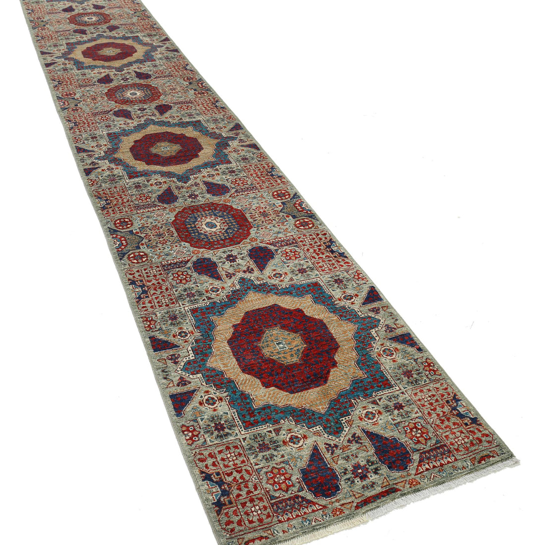 Alfombra de lana mameluca anudada a mano - 2'5'' x 14'6''