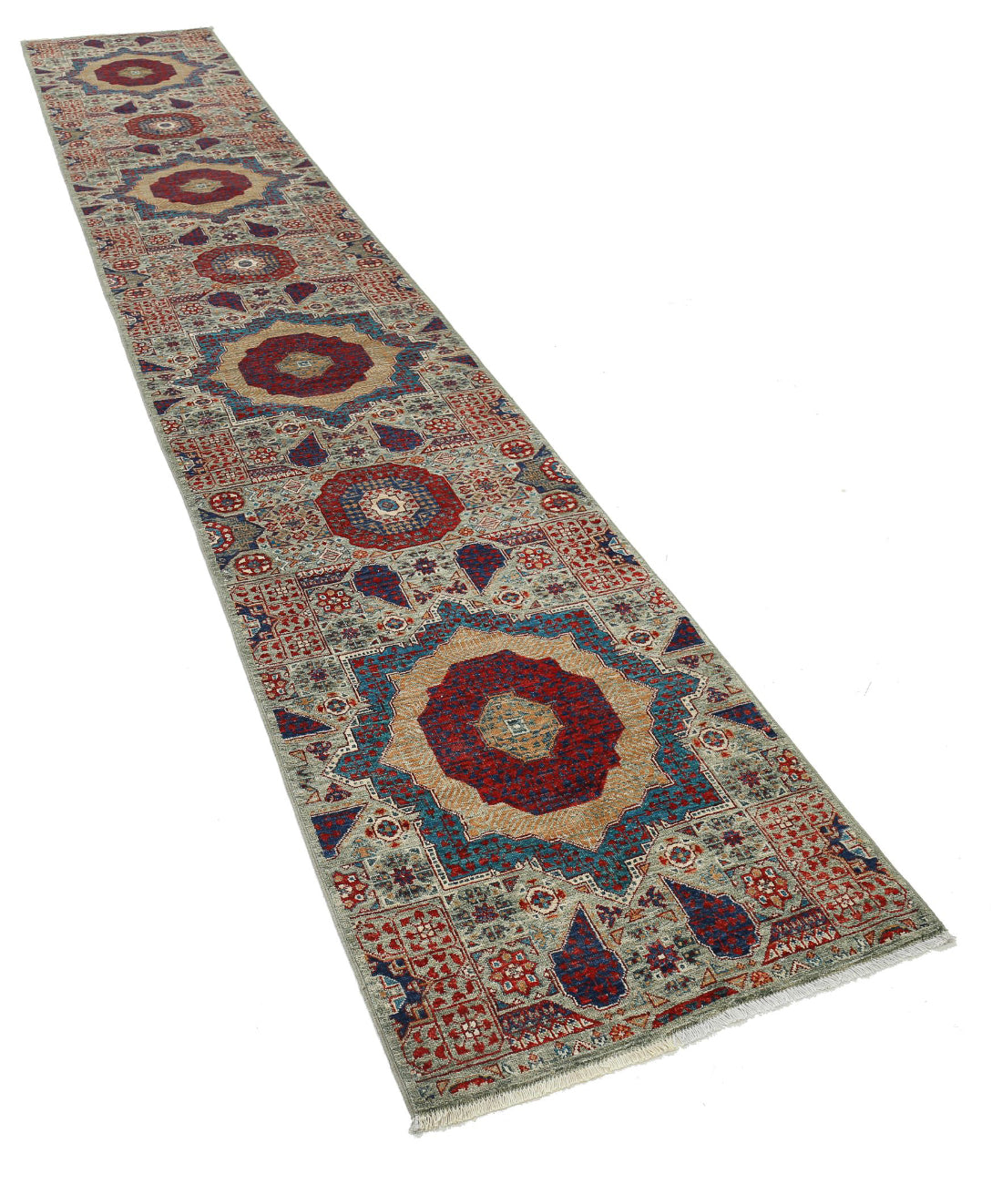 Alfombra de lana mameluca anudada a mano - 2'5'' x 14'6''