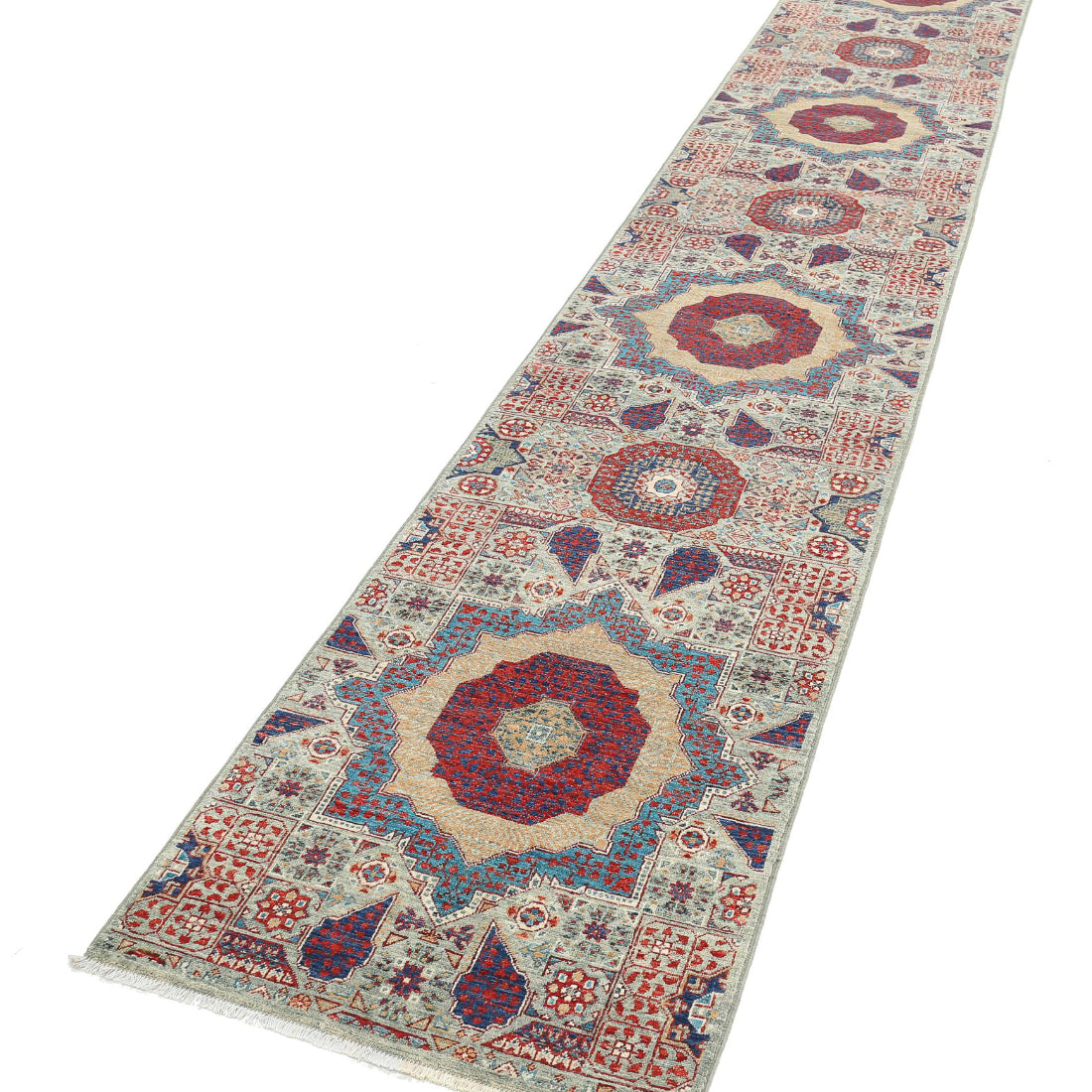 Alfombra de lana mameluca anudada a mano - 2'5'' x 14'6''