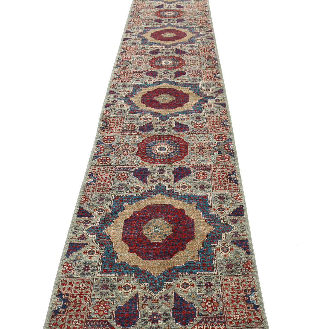 Alfombra de lana mameluca anudada a mano - 2'5'' x 14'6''