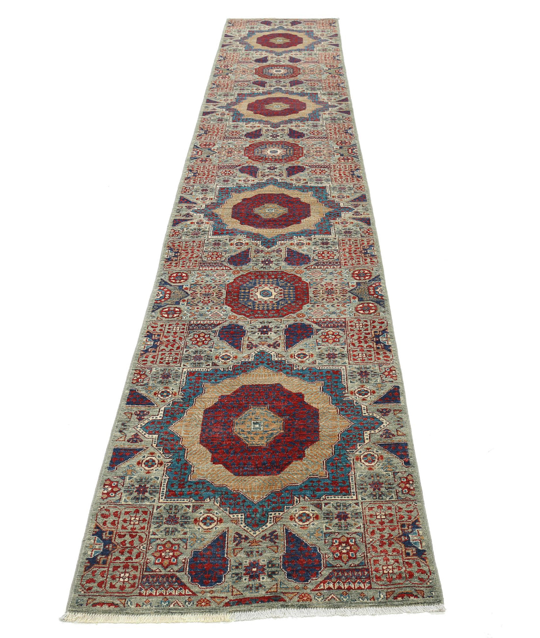 Alfombra de lana mameluca anudada a mano - 2'5'' x 14'6''
