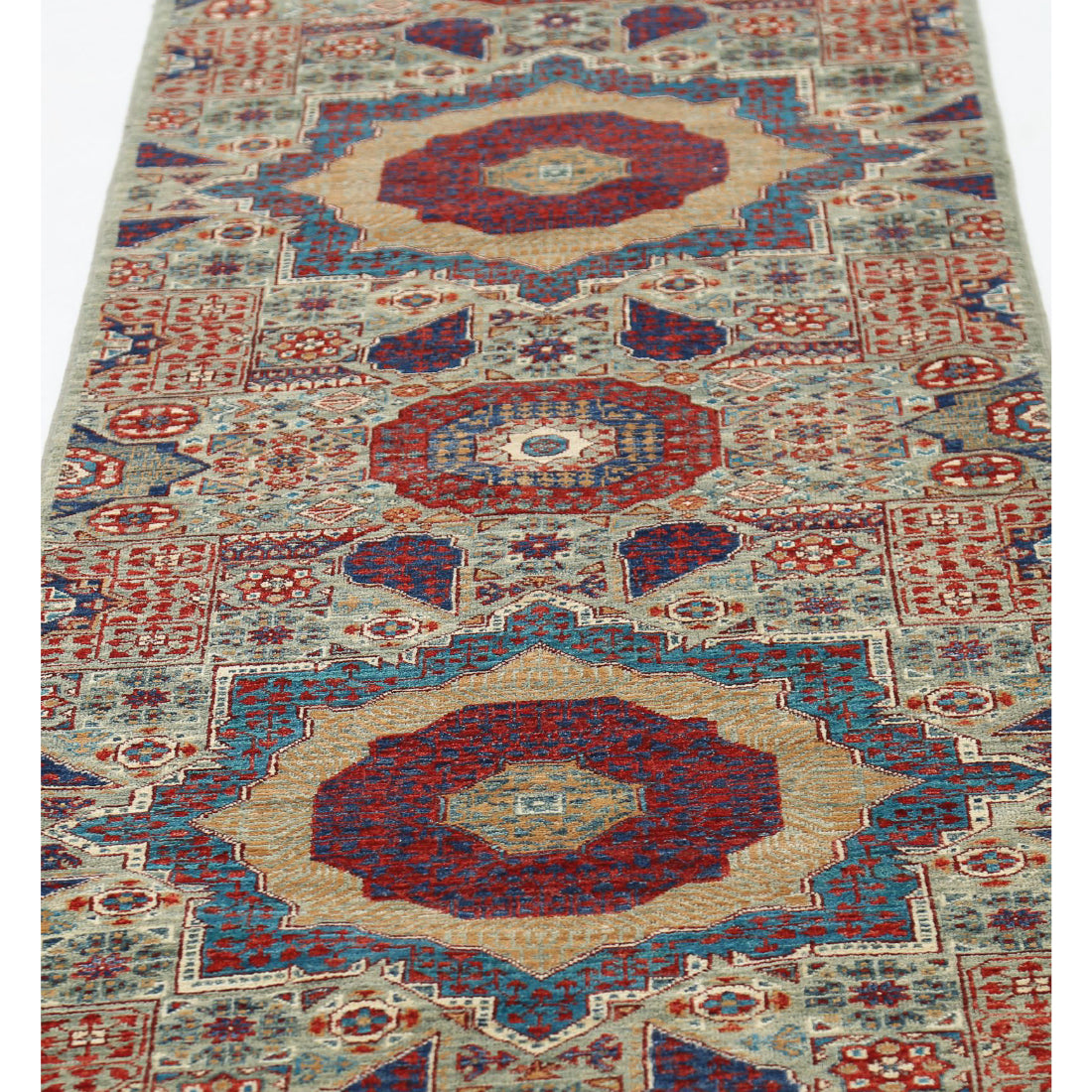 Alfombra de lana mameluca anudada a mano - 2'5'' x 14'6''