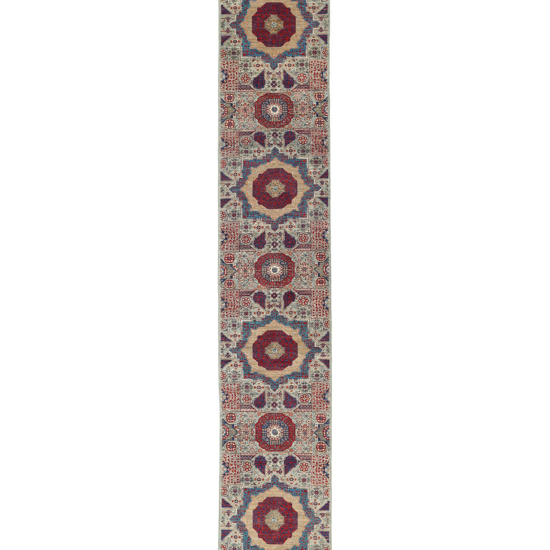 Alfombra de lana mameluca anudada a mano - 2'5'' x 14'6''