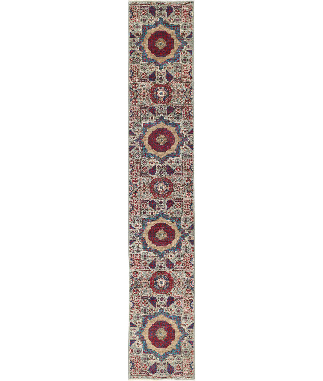 Alfombra de lana mameluca anudada a mano - 2'5'' x 14'6''