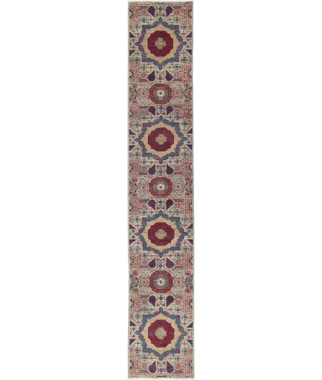 Hand Knotted Mamluk Wool Rug - 2&#39;5&#39;&#39; x 14&#39;6&#39;&#39; 2&#39;5&#39;&#39; x 14&#39;6&#39;&#39; (73 X 435) / Green / Red