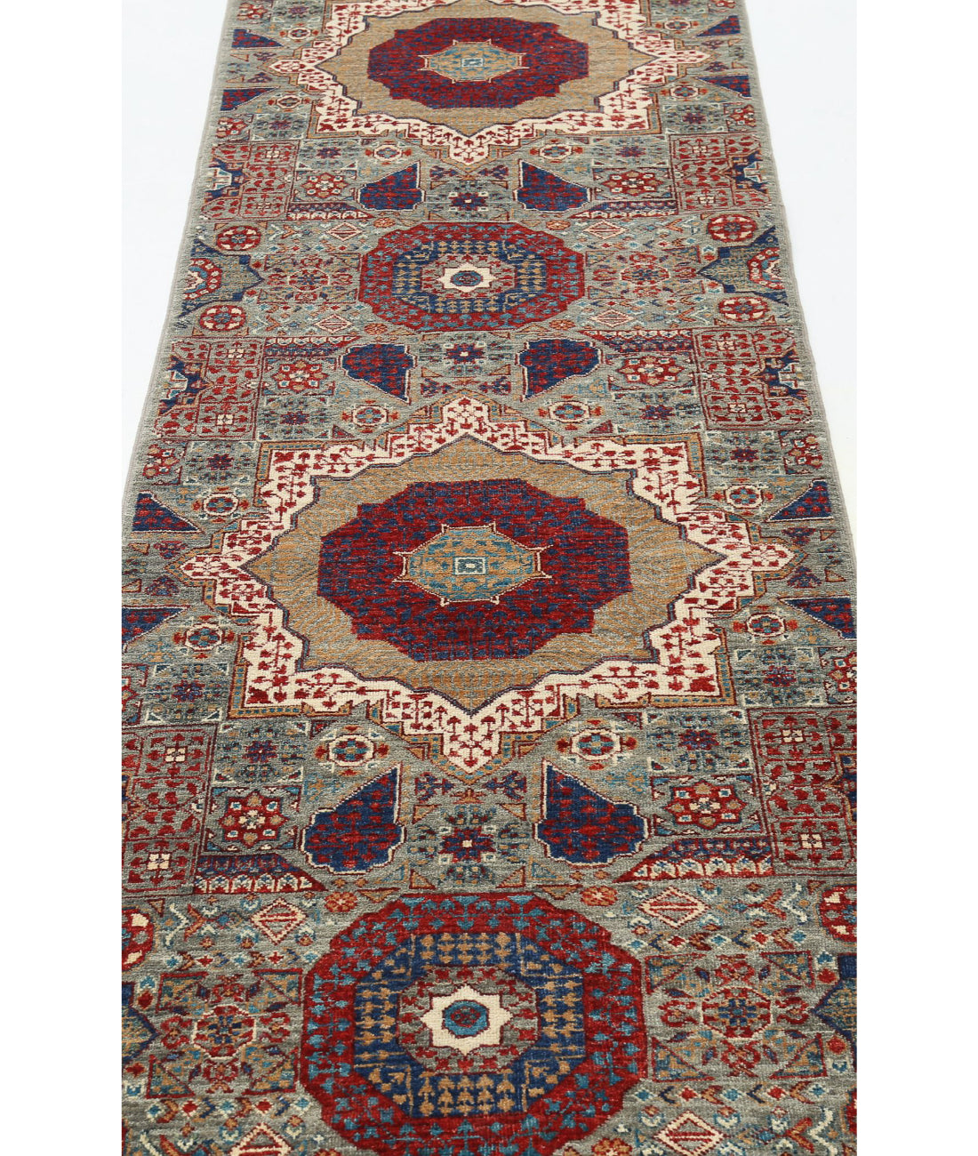 Hand Knotted Mamluk Wool Rug - 2'7'' x 14'7'' 2'7'' x 14'7'' (78 X 438) / Green / Red