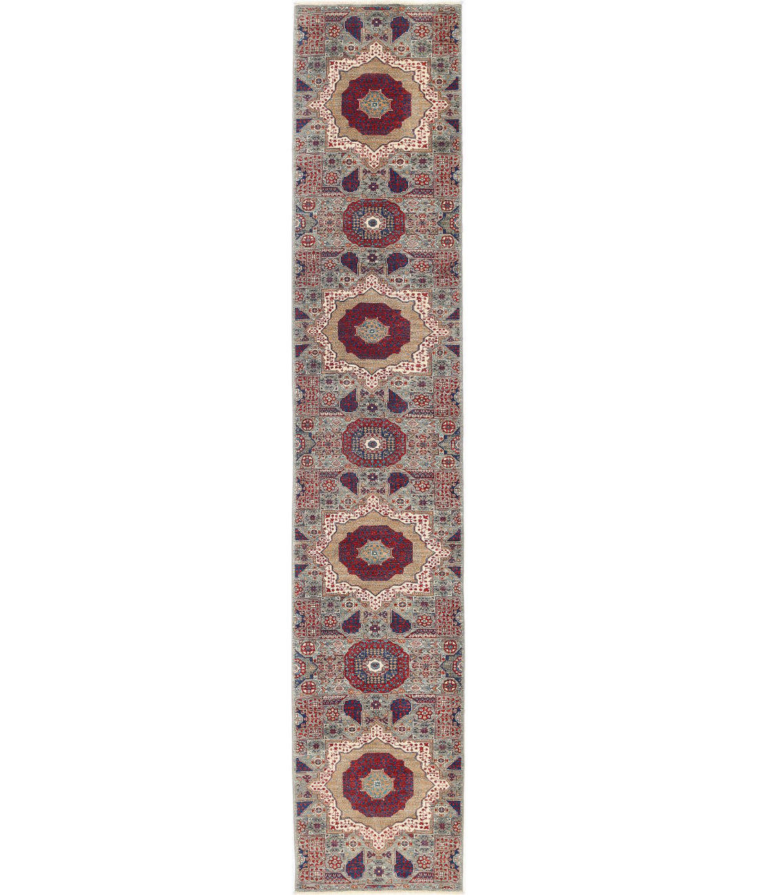 Hand Knotted Mamluk Wool Rug - 2&#39;7&#39;&#39; x 14&#39;7&#39;&#39; 2&#39;7&#39;&#39; x 14&#39;7&#39;&#39; (78 X 438) / Green / Red