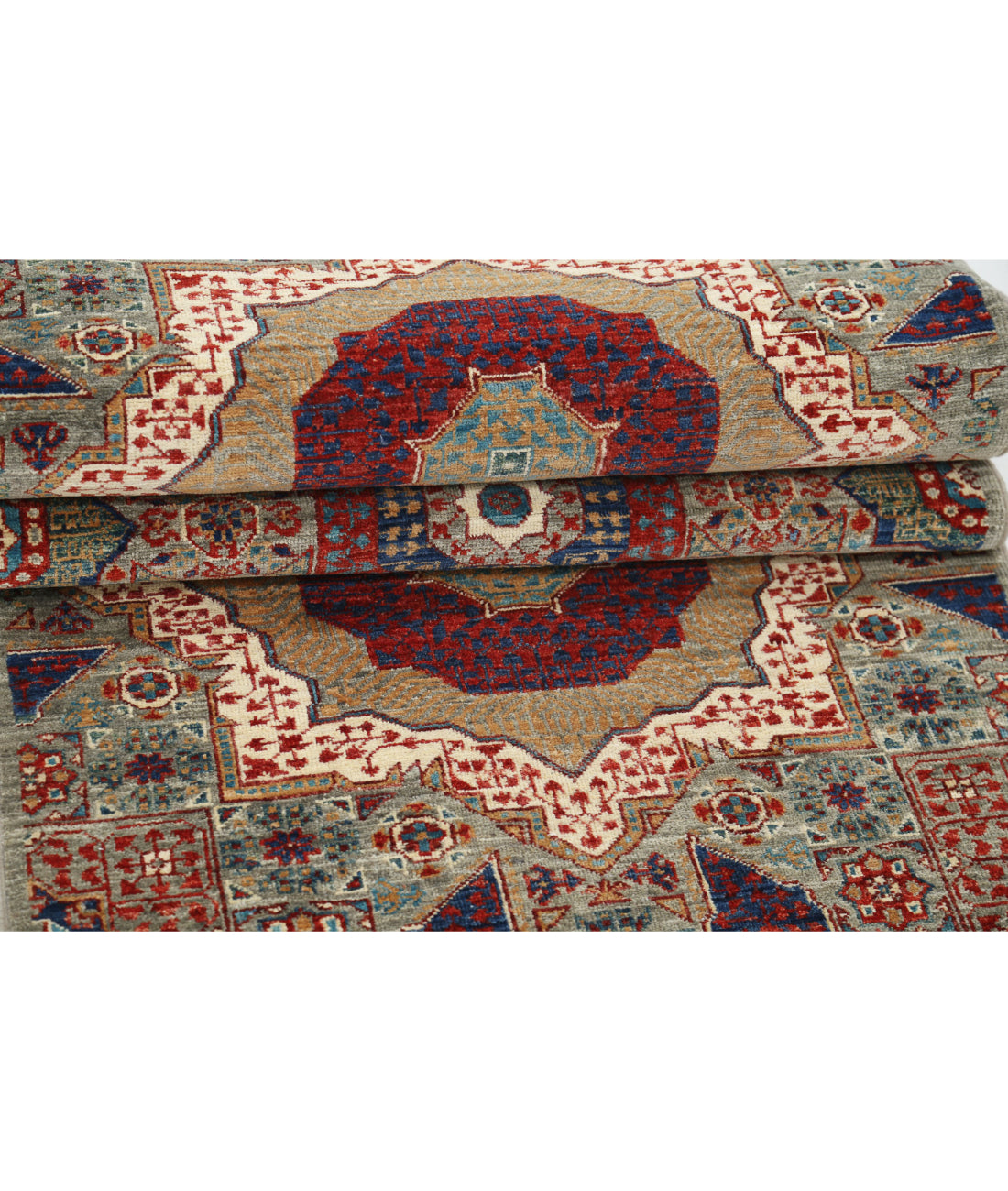 Hand Knotted Mamluk Wool Rug - 2'6'' x 14'7'' 2'6'' x 14'7'' (75 X 438) / Grey / Red