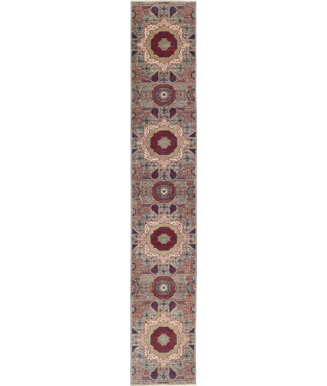Hand Knotted Mamluk Wool Rug - 2&#39;6&#39;&#39; x 14&#39;7&#39;&#39; 2&#39;6&#39;&#39; x 14&#39;7&#39;&#39; (75 X 438) / Grey / Red