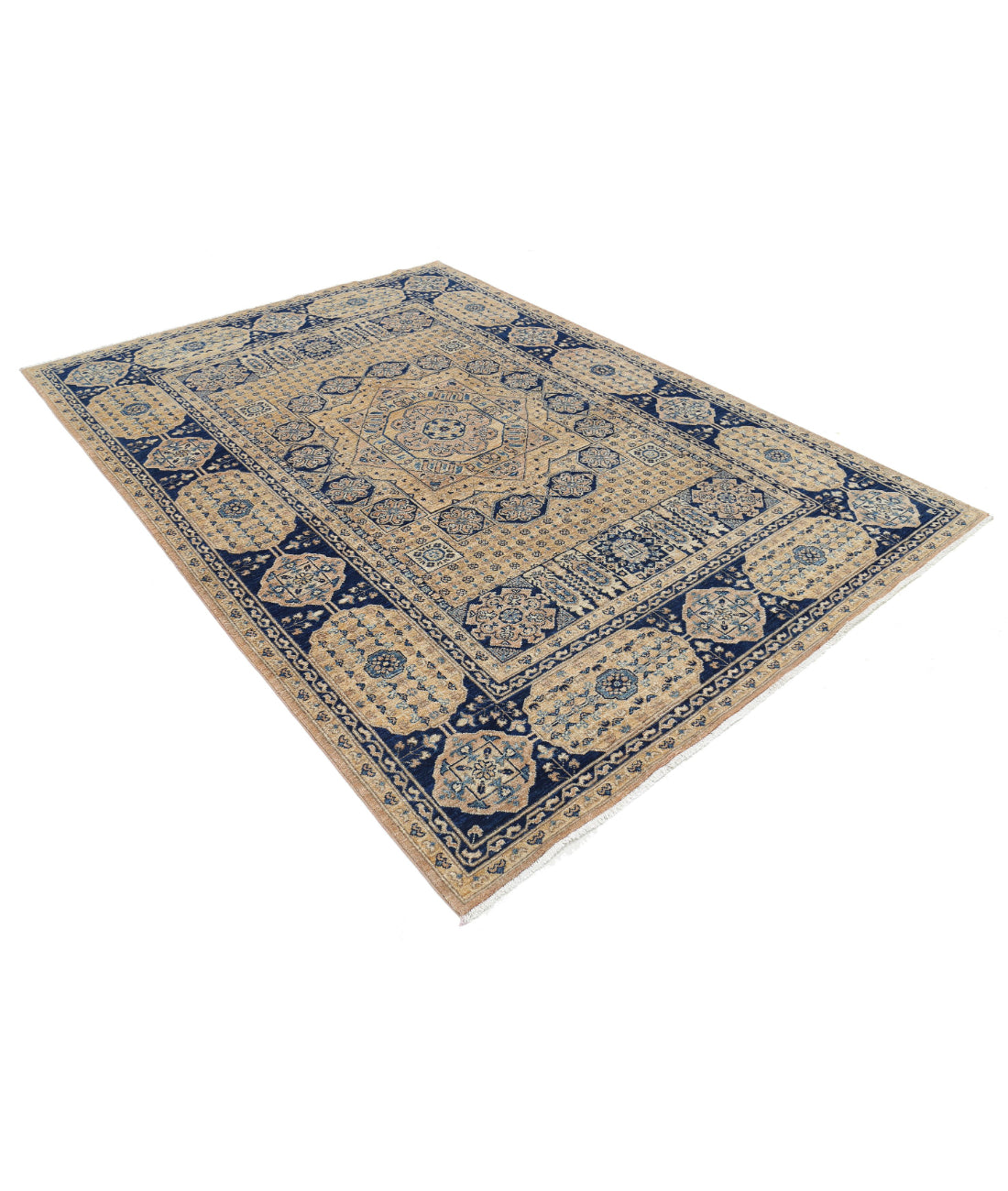 Hand Knotted Mamluk Wool Rug - 6'7'' x 9'3'' 6'7'' x 9'3'' (198 X 278) / Tan / Blue