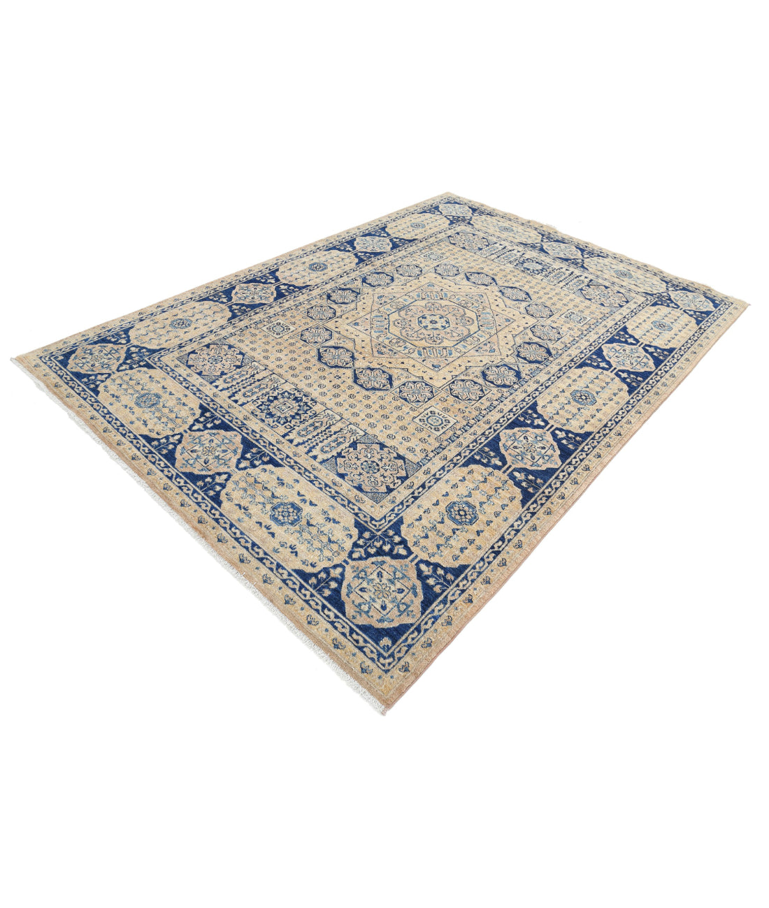Hand Knotted Mamluk Wool Rug - 6'7'' x 9'3'' 6'7'' x 9'3'' (198 X 278) / Tan / Blue
