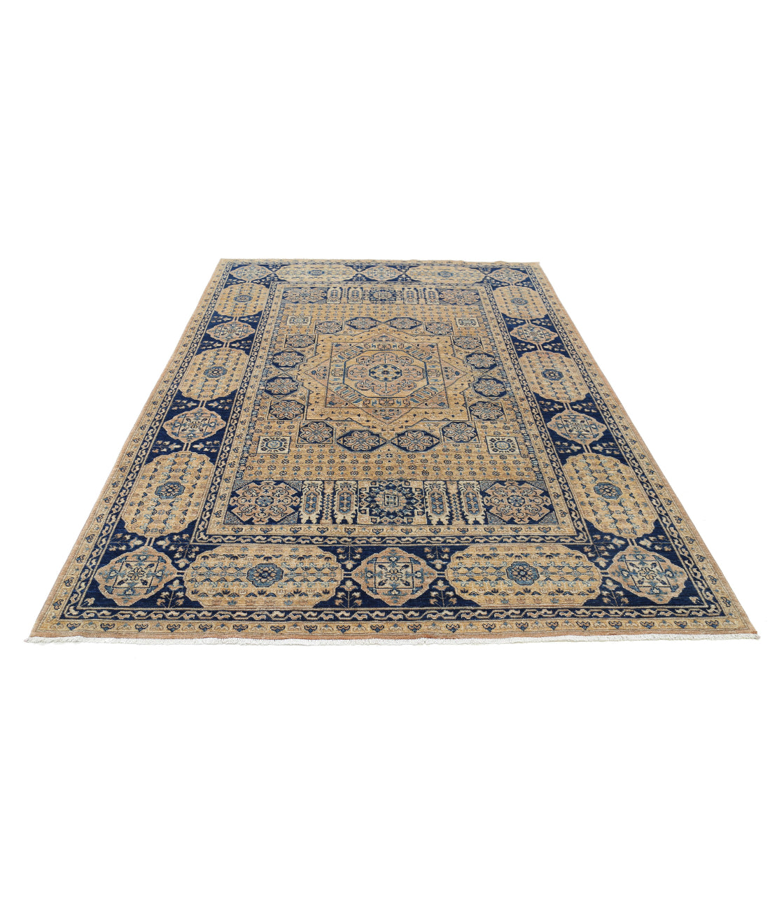 Hand Knotted Mamluk Wool Rug - 6'7'' x 9'3'' 6'7'' x 9'3'' (198 X 278) / Tan / Blue