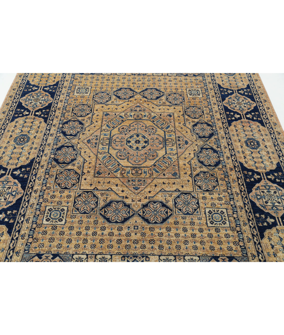 Hand Knotted Mamluk Wool Rug - 6'7'' x 9'3'' 6'7'' x 9'3'' (198 X 278) / Tan / Blue