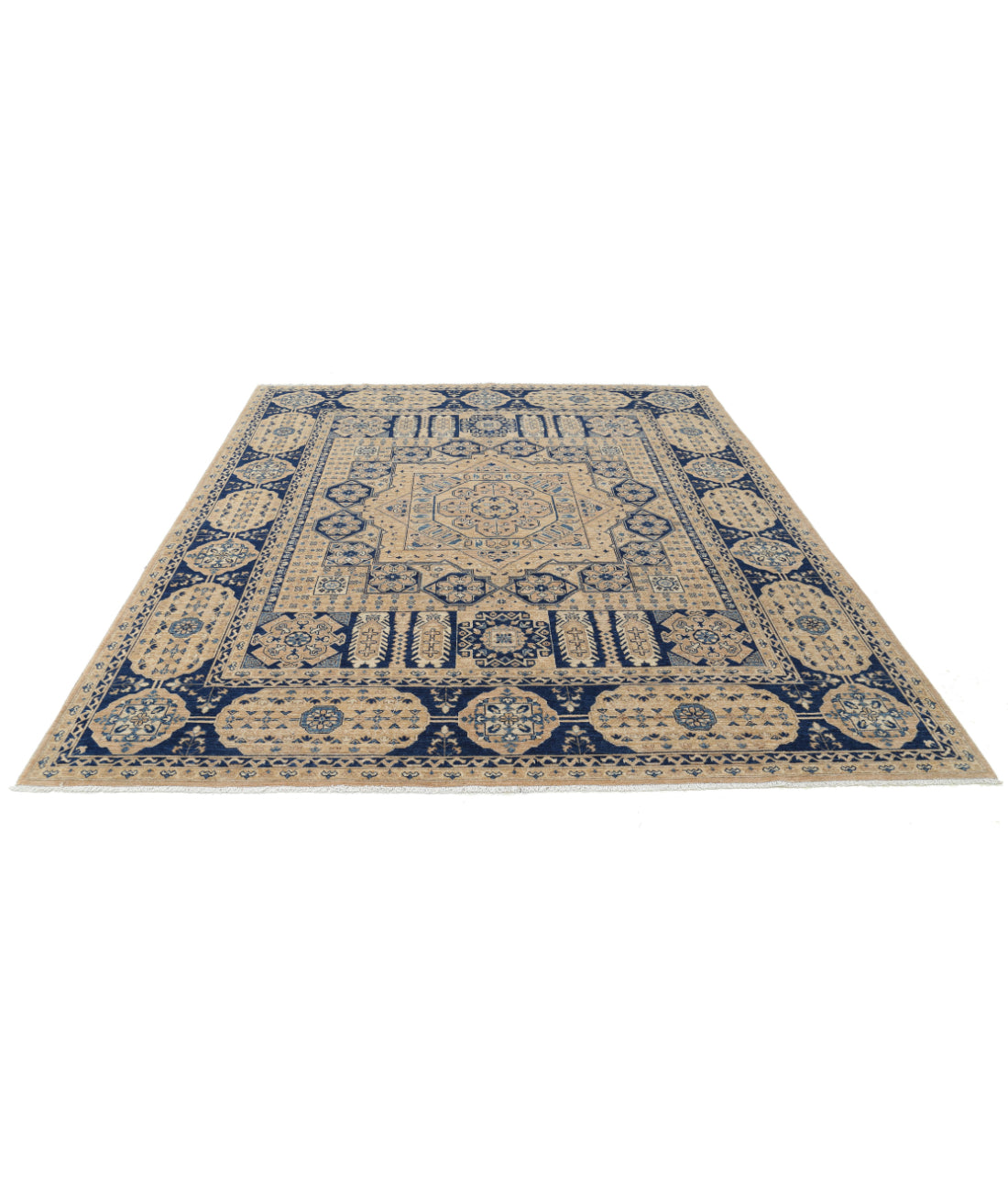Hand Knotted Mamluk Wool Rug - 8'2'' x 9'7'' 8'2'' x 9'7'' (245 X 288) / Tan / Blue