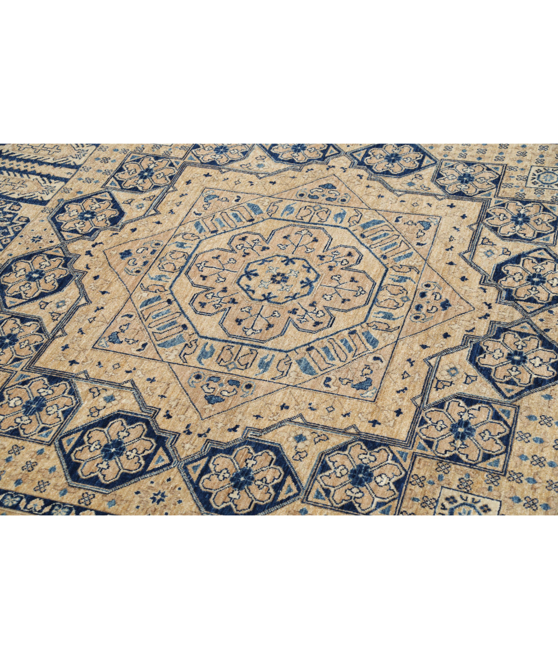 Hand Knotted Mamluk Wool Rug - 8'2'' x 9'7'' 8'2'' x 9'7'' (245 X 288) / Tan / Blue
