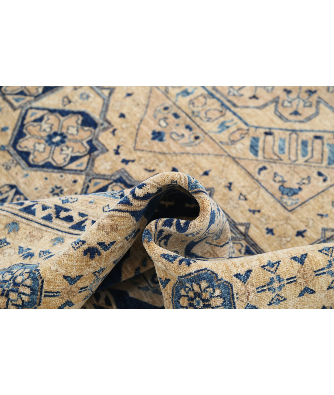 Hand Knotted Mamluk Wool Rug - 8'2'' x 9'7'' 8'2'' x 9'7'' (245 X 288) / Tan / Blue