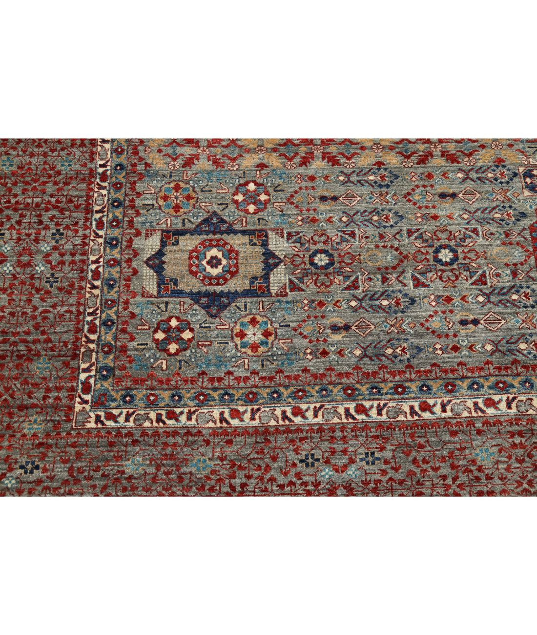 Hand Knotted Mamluk Wool Rug - 8'11'' x 13'11'' 8'11'' x 13'11'' (268 X 418) / Grey / Red