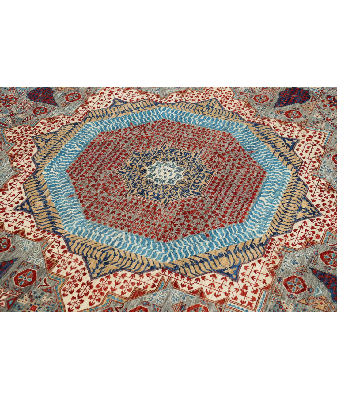 Hand Knotted Mamluk Wool Rug - 8'11'' x 13'11'' 8'11'' x 13'11'' (268 X 418) / Grey / Red