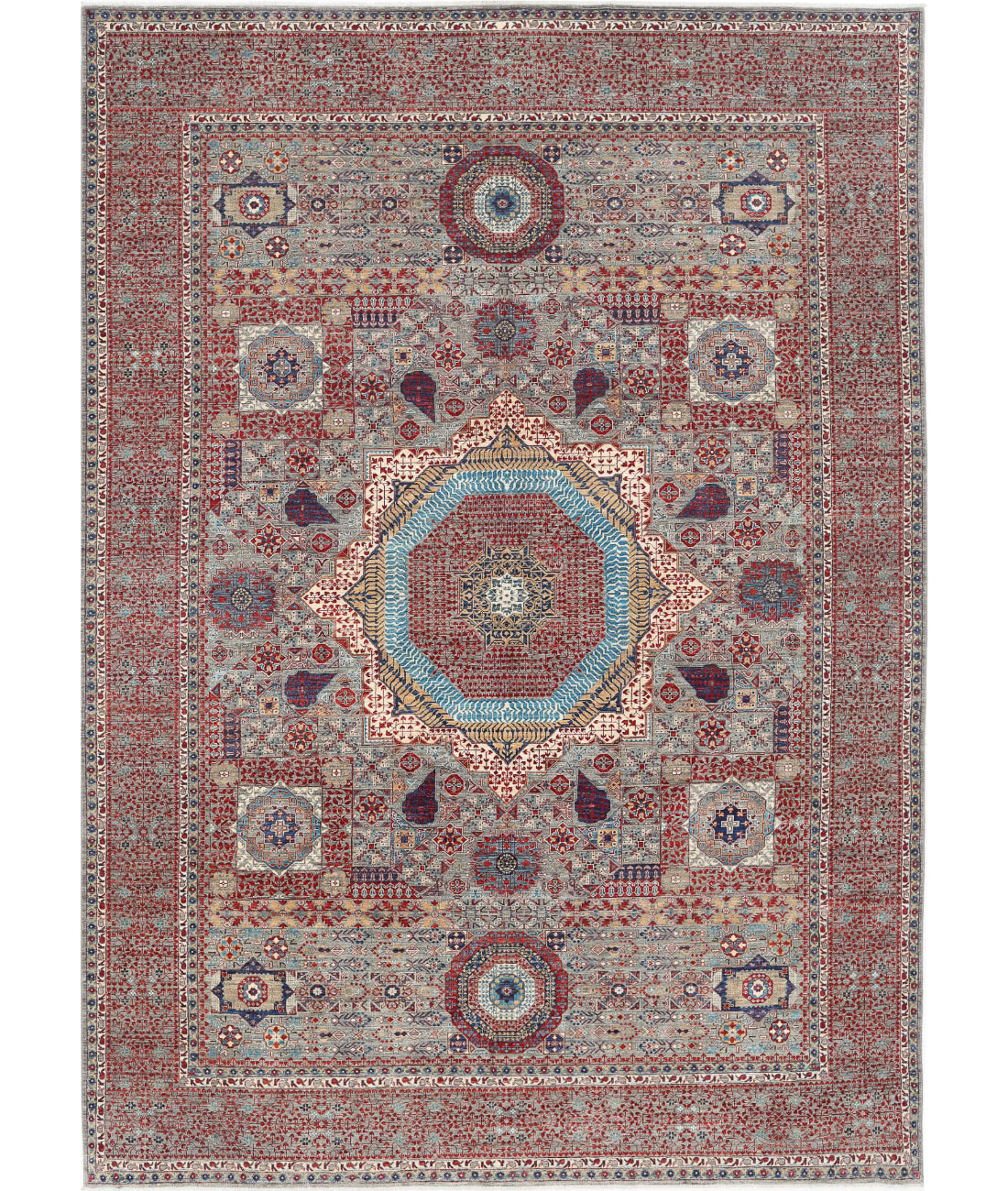 Hand Knotted Mamluk Wool Rug - 8&#39;11&#39;&#39; x 13&#39;11&#39;&#39; 8&#39;11&#39;&#39; x 13&#39;11&#39;&#39; (268 X 418) / Grey / Red