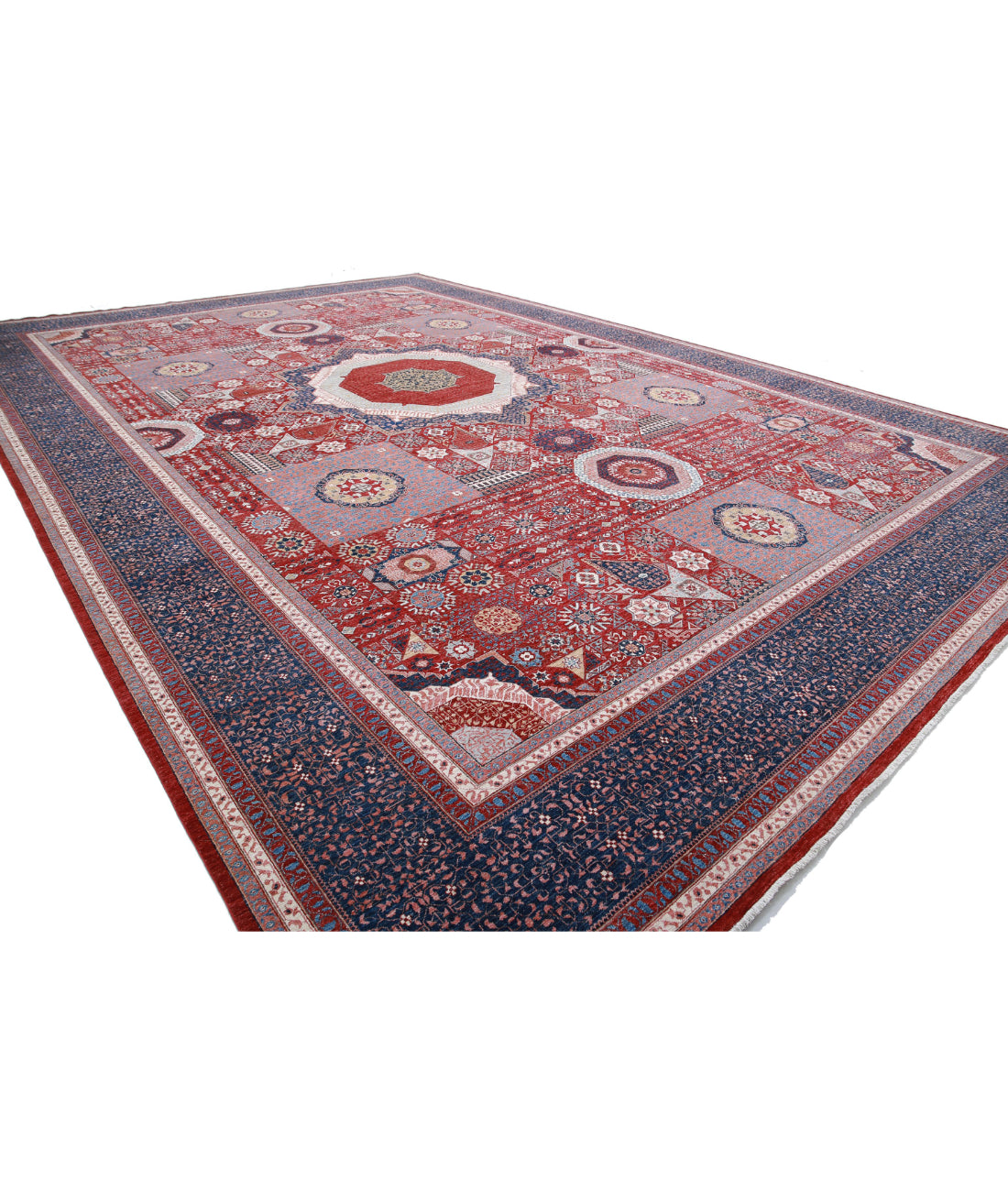 Hand Knotted Mamluk Wool Rug - 16'5'' x 24'5'' 16'5'' x 24'5'' (493 X 733) / Red / Blue