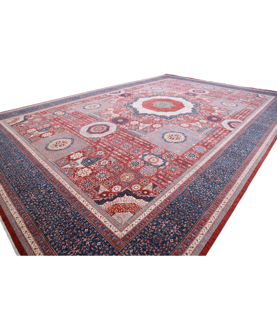 Hand Knotted Mamluk Wool Rug - 16'5'' x 24'5'' 16'5'' x 24'5'' (493 X 733) / Red / Blue