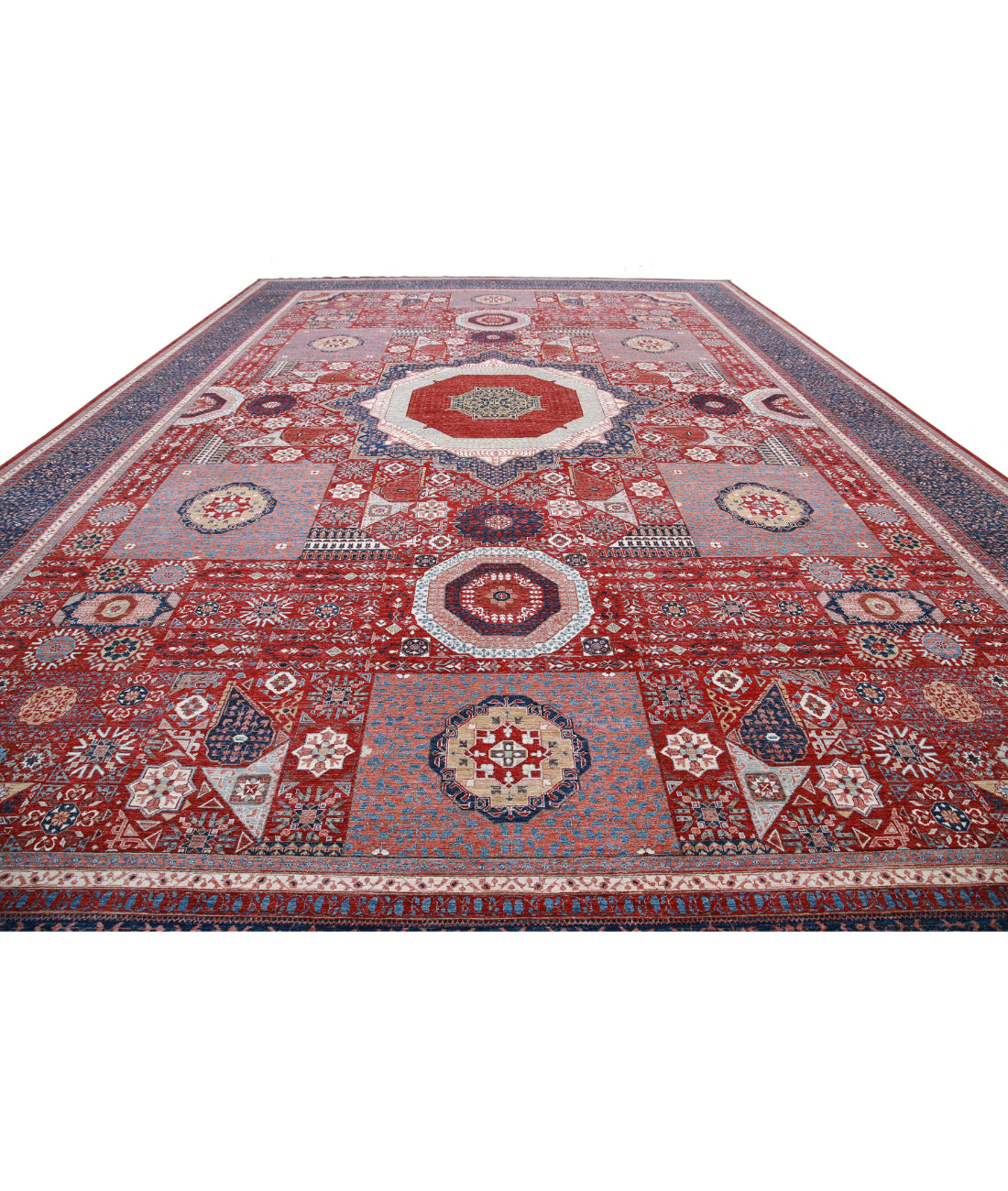 Hand Knotted Mamluk Wool Rug - 16'5'' x 24'5'' 16'5'' x 24'5'' (493 X 733) / Red / Blue
