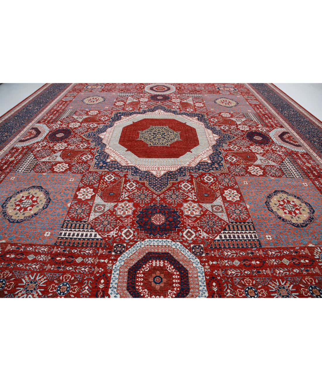 Hand Knotted Mamluk Wool Rug - 16'5'' x 24'5'' 16'5'' x 24'5'' (493 X 733) / Red / Blue