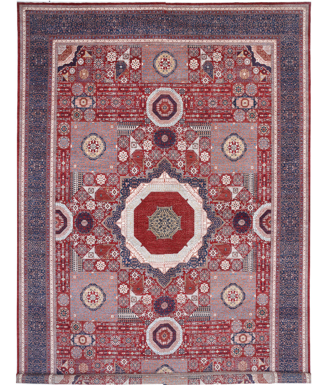 Hand Knotted Mamluk Wool Rug - 16'5'' x 24'5'' 16'5'' x 24'5'' (493 X 733) / Red / Blue
