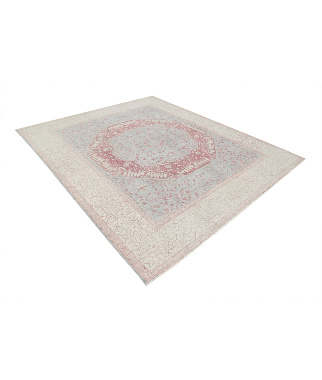 Hand Knotted Fine Mamluk Wool Rug - 7'11'' x 9'4'' 7'11'' x 9'4'' (238 X 280) / Blue / Ivory