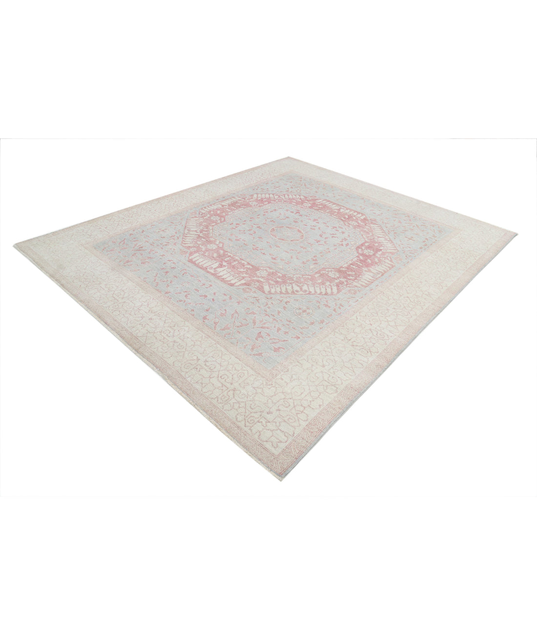 Hand Knotted Fine Mamluk Wool Rug - 7'11'' x 9'4'' 7'11'' x 9'4'' (238 X 280) / Blue / Ivory