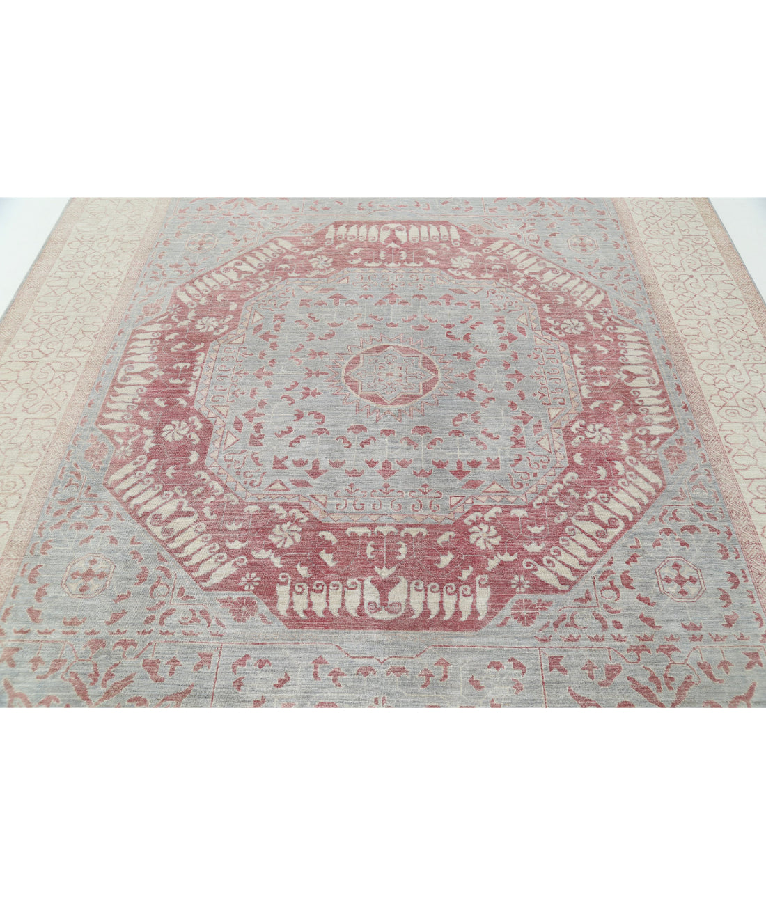 Hand Knotted Fine Mamluk Wool Rug - 7'11'' x 9'4'' 7'11'' x 9'4'' (238 X 280) / Blue / Ivory