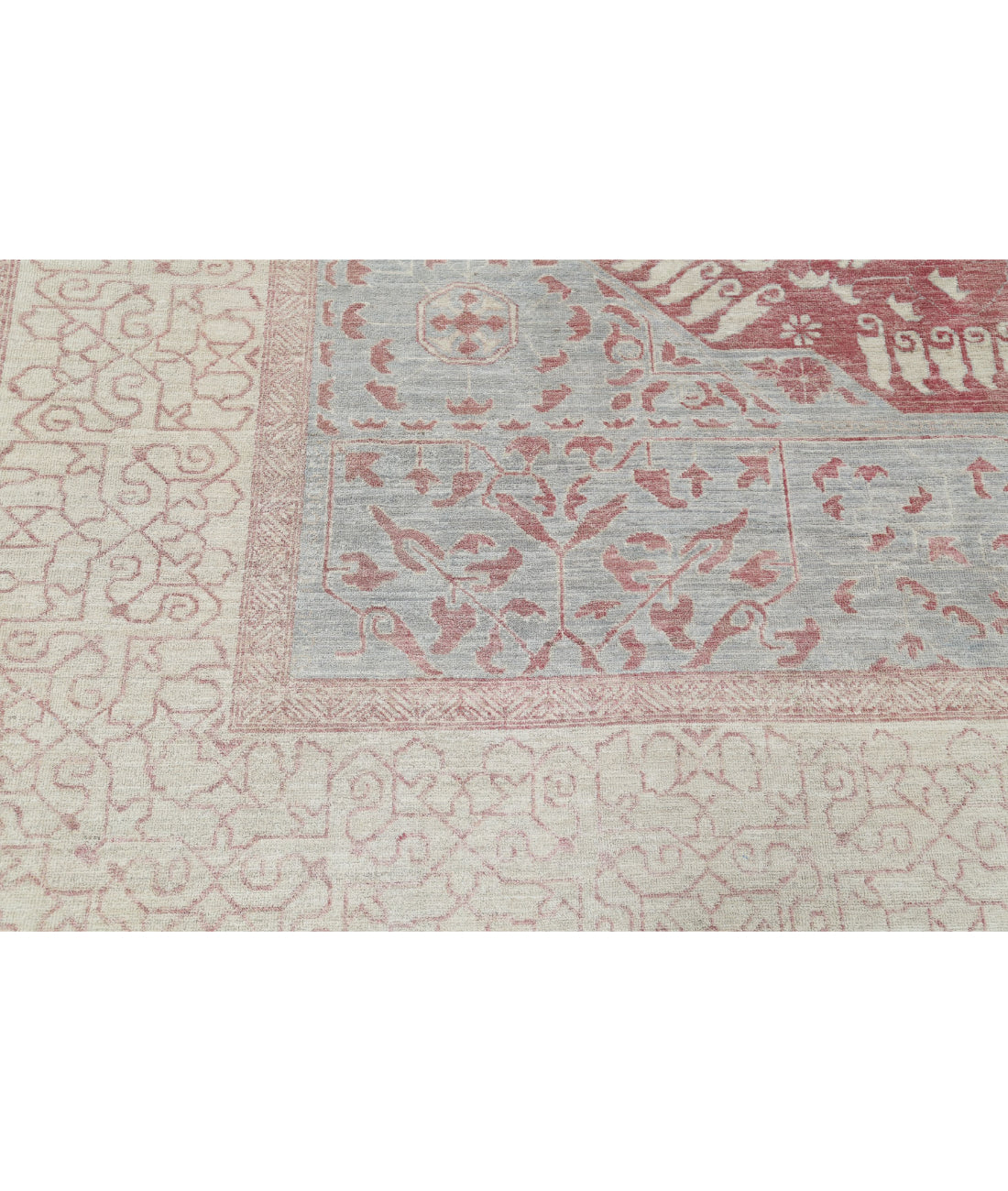 Hand Knotted Fine Mamluk Wool Rug - 7'11'' x 9'4'' 7'11'' x 9'4'' (238 X 280) / Blue / Ivory