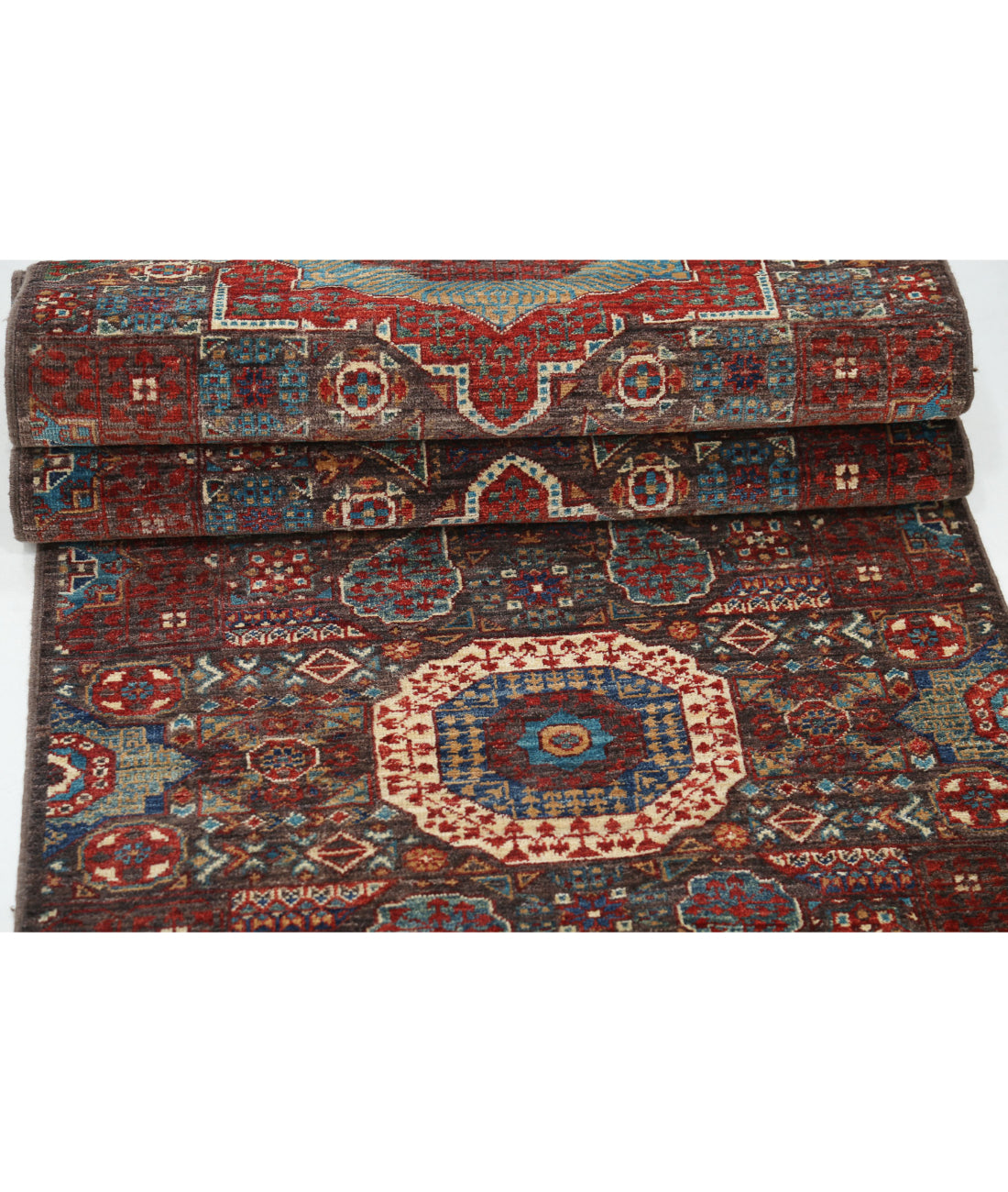 Hand Knotted Mamluk Wool Rug - 2'5'' x 14'6'' 2'5'' x 14'6'' (73 X 435) / Brown / Red