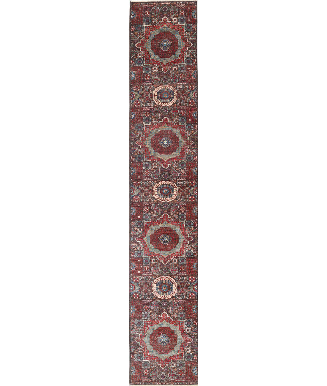 Hand Knotted Mamluk Wool Rug - 2'5'' x 14'6'' 2'5'' x 14'6'' (73 X 435) / Brown / Red
