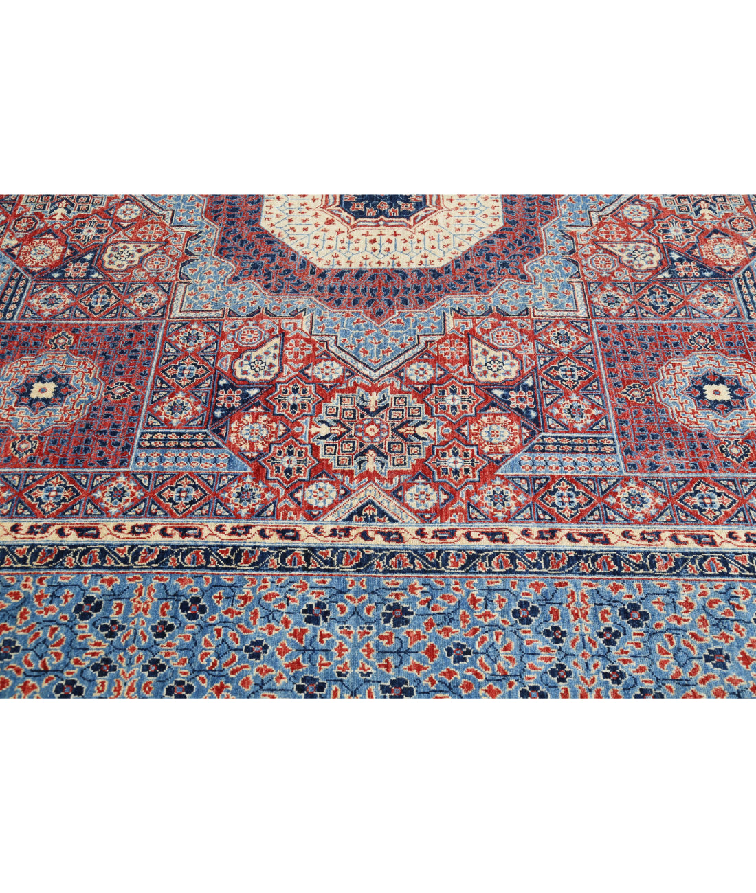Hand Knotted Mamluk Wool Rug - 10'1'' x 13'8'' 10'1'' x 13'8'' (303 X 410) / Red / Blue