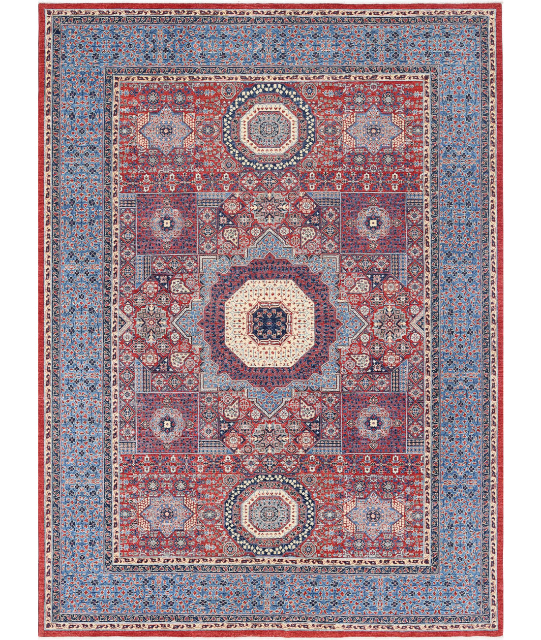 Hand Knotted Mamluk Wool Rug - 10&#39;1&#39;&#39; x 13&#39;8&#39;&#39; 10&#39;1&#39;&#39; x 13&#39;8&#39;&#39; (303 X 410) / Red / Blue