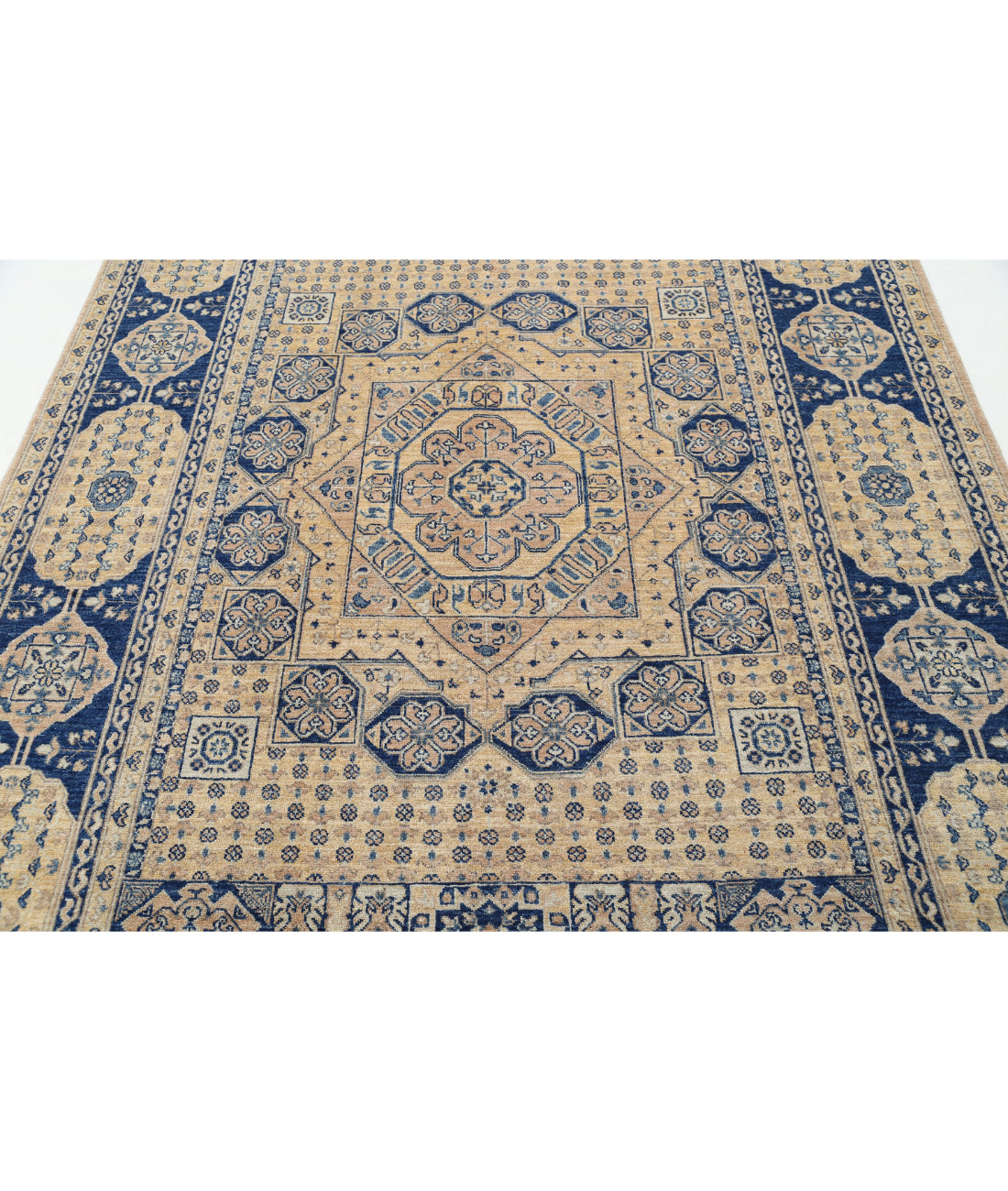 Hand Knotted Mamluk Wool Rug - 6'5'' x 9'4'' 6'5'' x 9'4'' (193 X 280) / Tan / Blue
